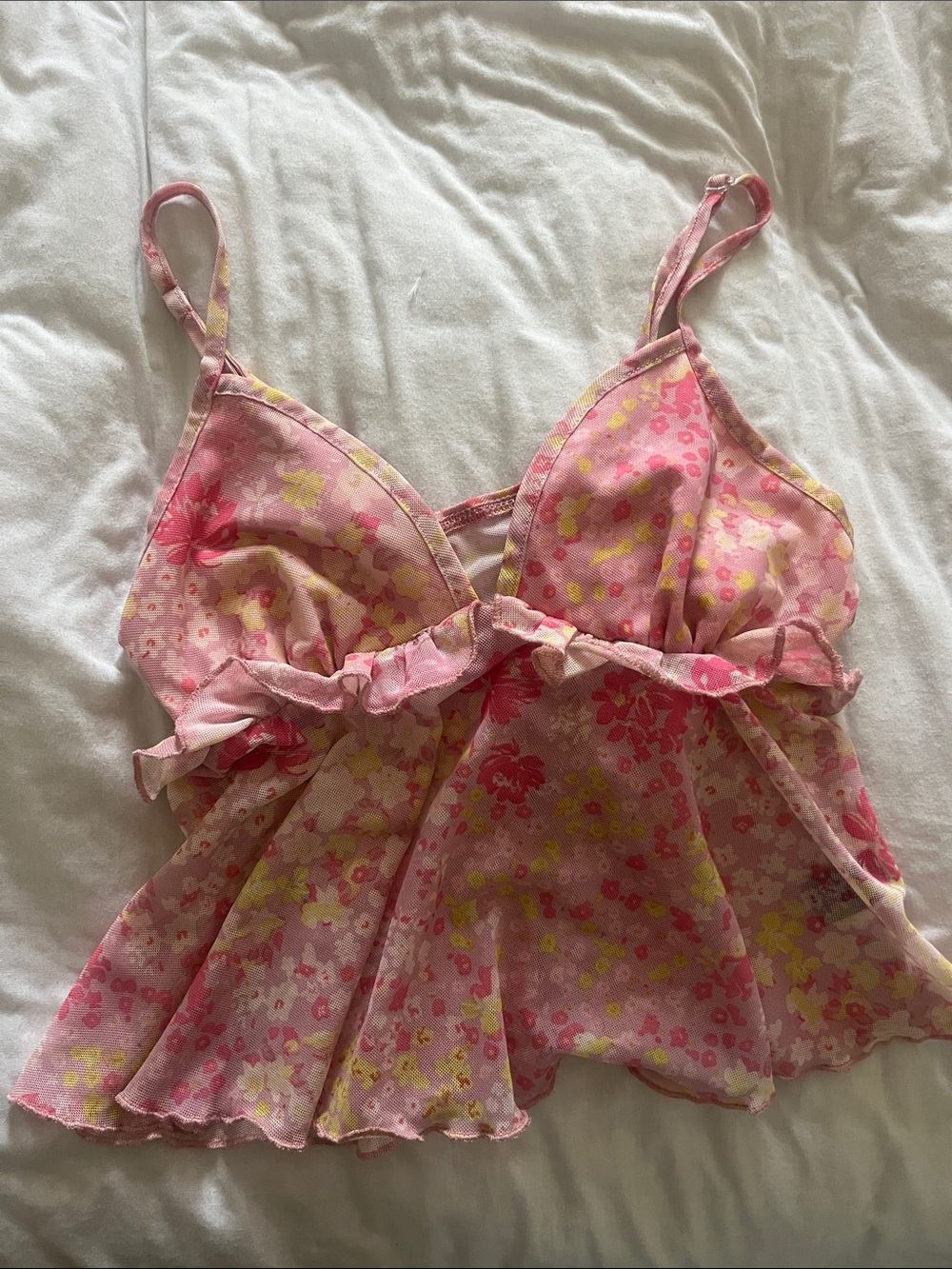SHEIN Pink Floral Ruffle Babydoll Chemise